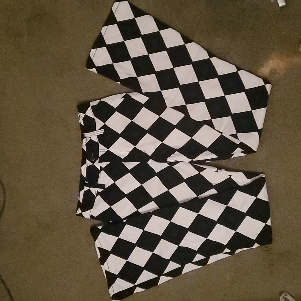 - Motel Rare Denim Checkered Flare Jeans